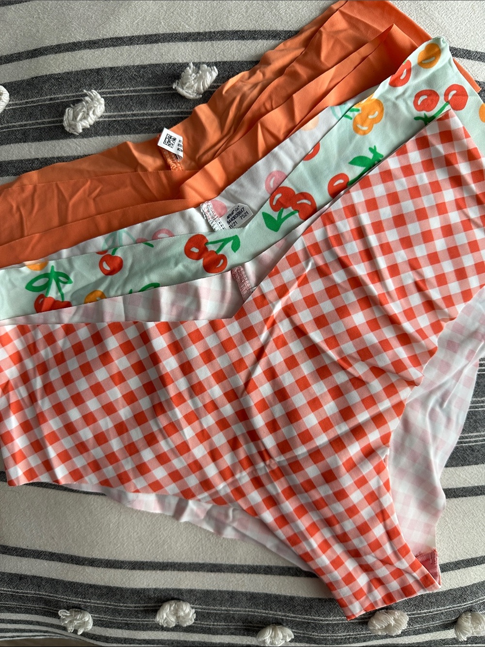 4-Pack Women's Cheeky Panties in Orange, White & Mint Cherry Print